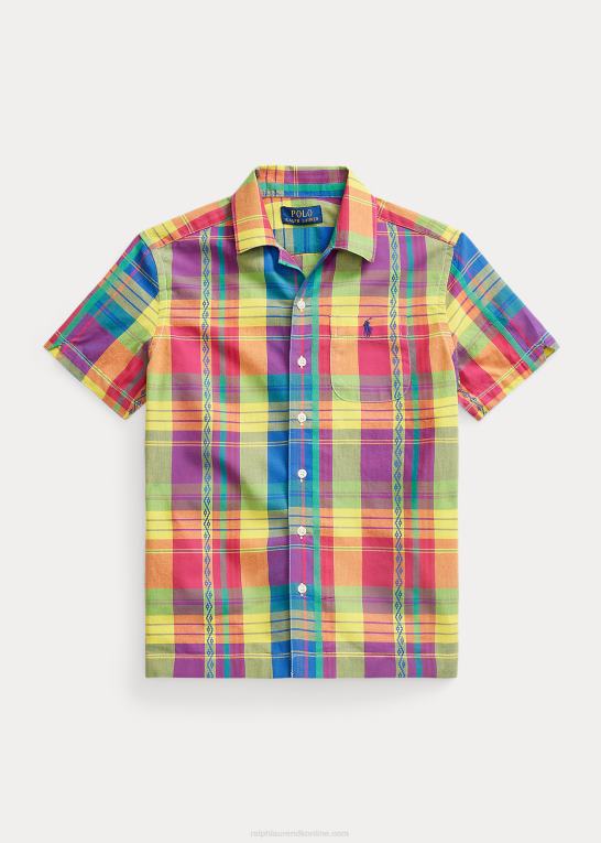 gul/rød multi børn Ralph Lauren bomuld madras camp skjorte Z426B6148