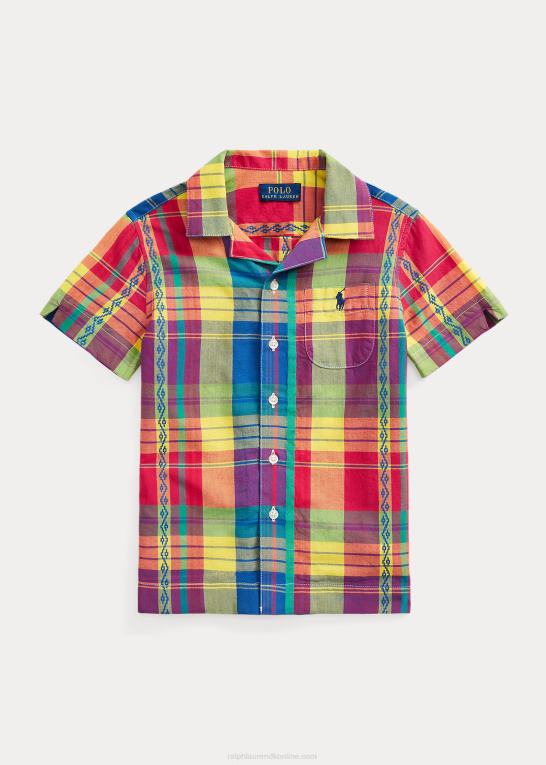 gul/rød multi børn Ralph Lauren bomuld madras camp skjorte Z426B9799
