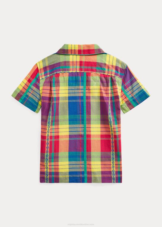 gul/rød multi børn Ralph Lauren bomuld madras camp skjorte Z426B9799