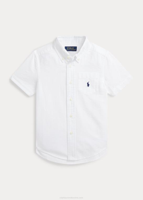 hvid børn Ralph Lauren bomuld seersucker kortærmet skjorte Z426B6417