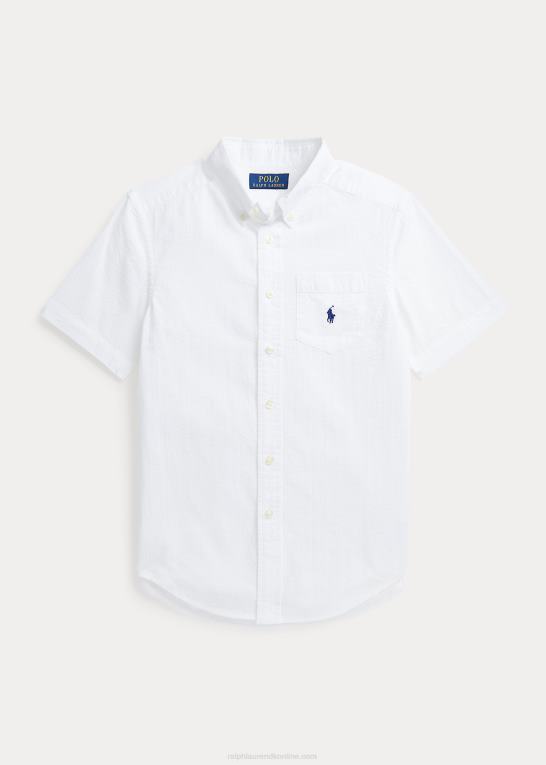 hvid børn Ralph Lauren bomuld seersucker kortærmet skjorte Z426B6588
