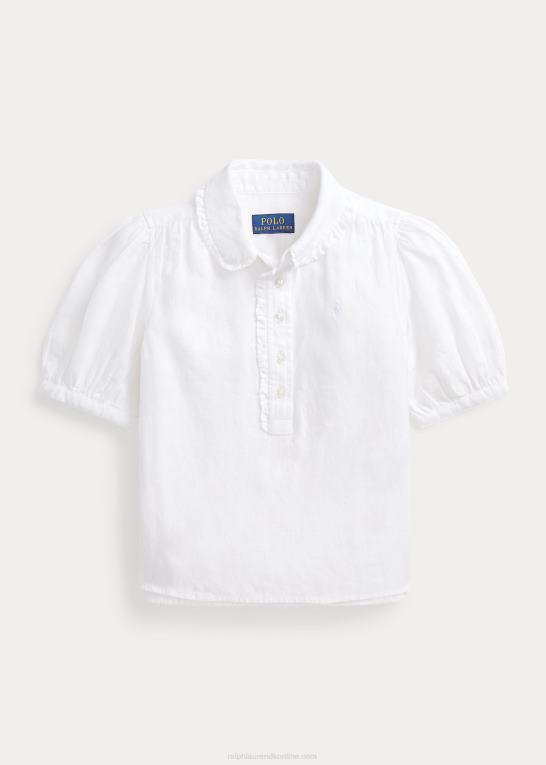 hvid børn Ralph Lauren kortærmet skjorte i flæser i hør Z426B7379