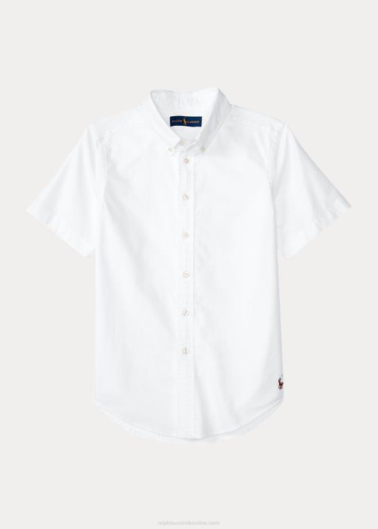 hvid børn Ralph Lauren oxford kortærmet uniformsskjorte i bomuld Z426B6075