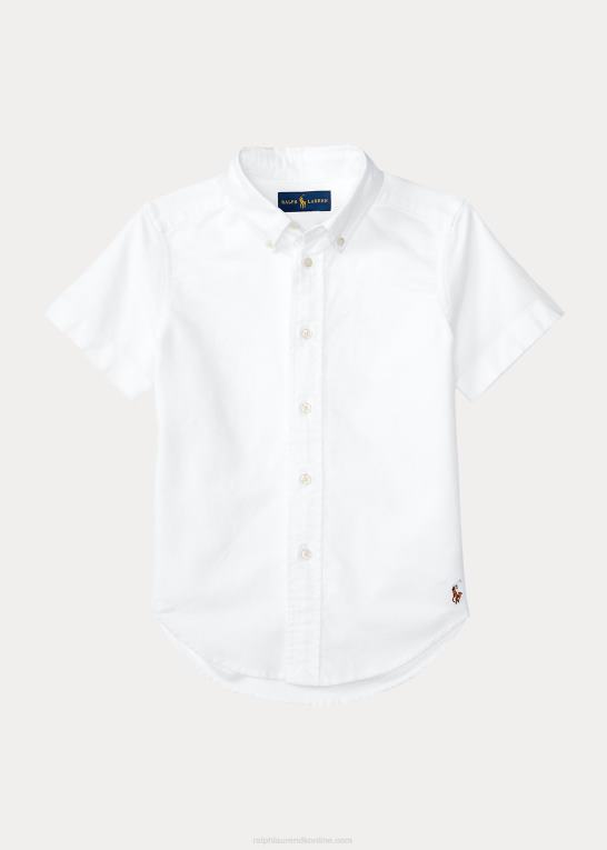 hvid børn Ralph Lauren oxford kortærmet uniformsskjorte i bomuld Z426B9757