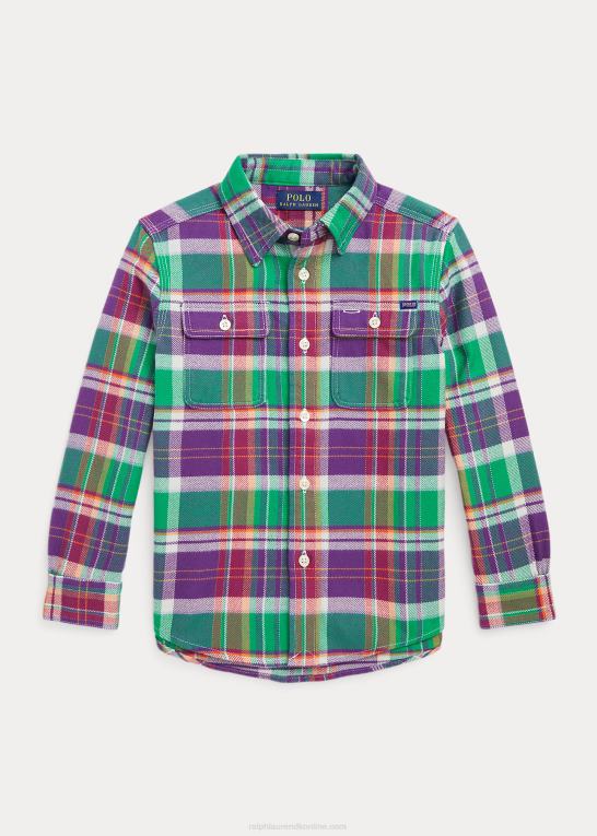 lilla/grøn multi børn Ralph Lauren plaid arbejdsskjorte i flannel Z426B6534