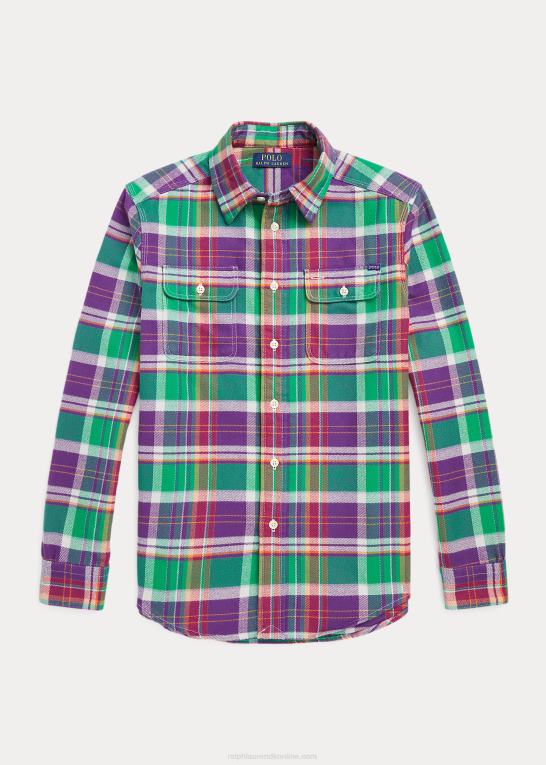 lilla/grøn multi børn Ralph Lauren plaid arbejdsskjorte i flannel Z426B6690