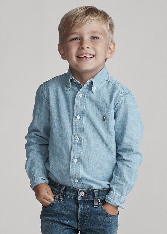 lyseblå børn Ralph Lauren chambray skjorte i bomuld Z426B5716