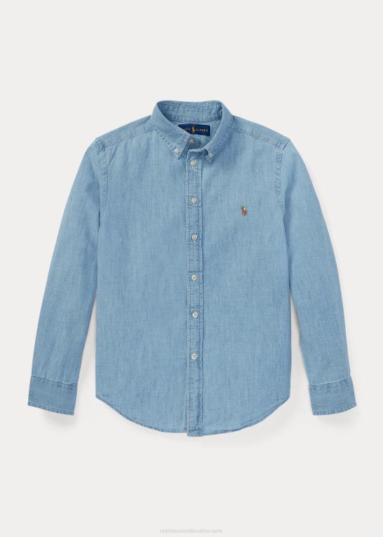 lyseblå børn Ralph Lauren chambray skjorte i bomuld Z426B6070