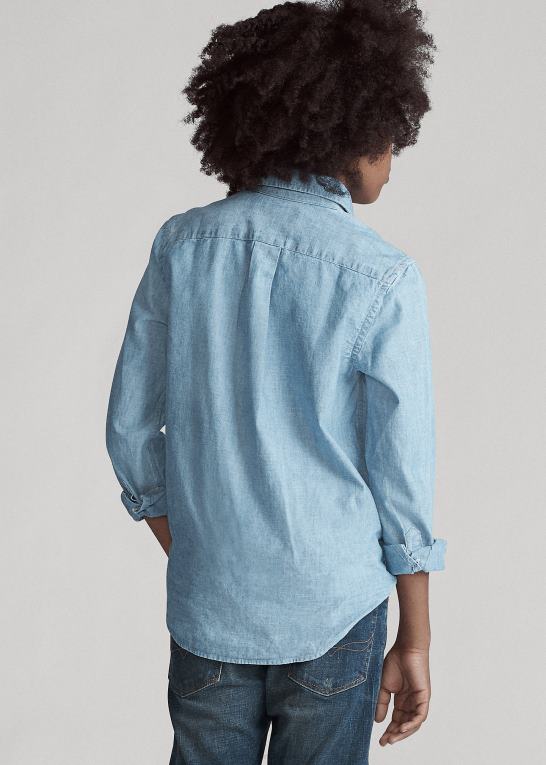 lyseblå børn Ralph Lauren chambray skjorte i bomuld Z426B6070
