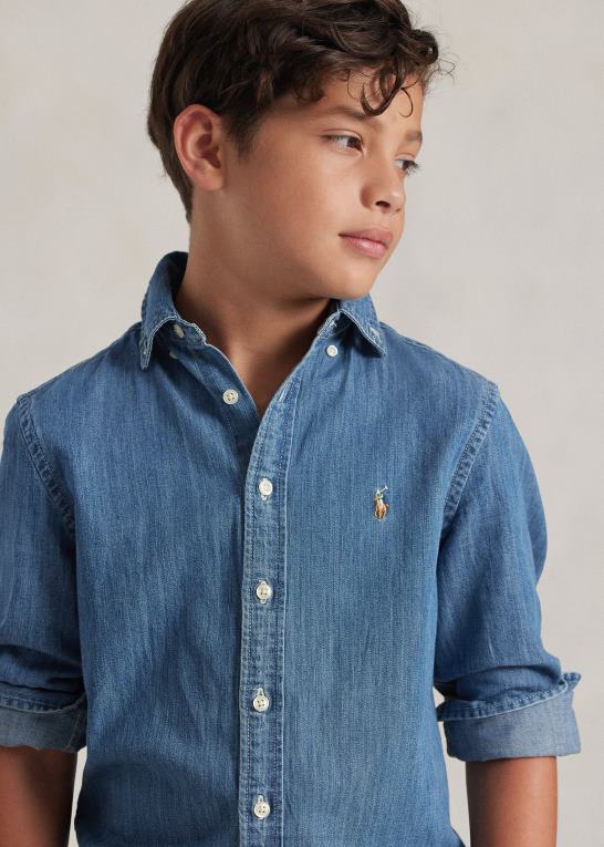 mørkeblå børn Ralph Lauren denimskjorte i bomuld Z426B6059