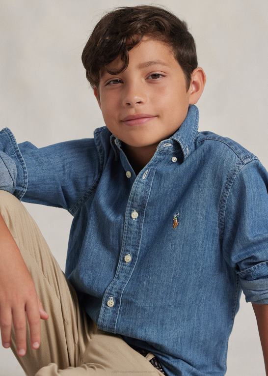 mørkeblå børn Ralph Lauren denimskjorte i bomuld Z426B6059