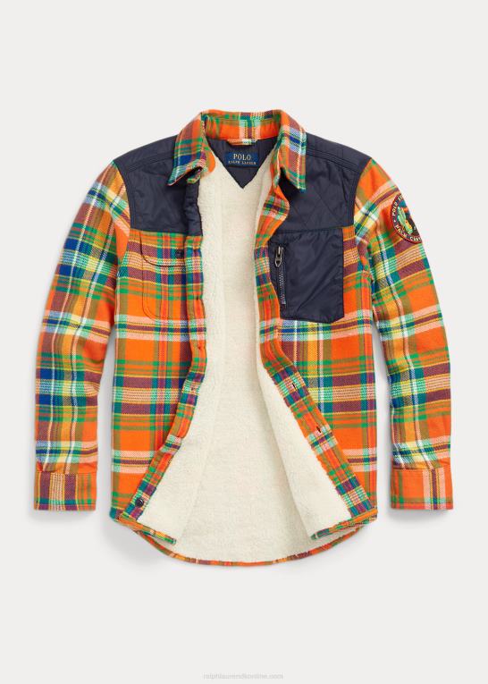 orange/kongelig mutli børn Ralph Lauren plaid fleece-foret flannel skjorte Z426B6678