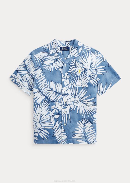 palmer batik børn Ralph Lauren lejrskjorte i bomuld og hør med palmeblade Z426B5757