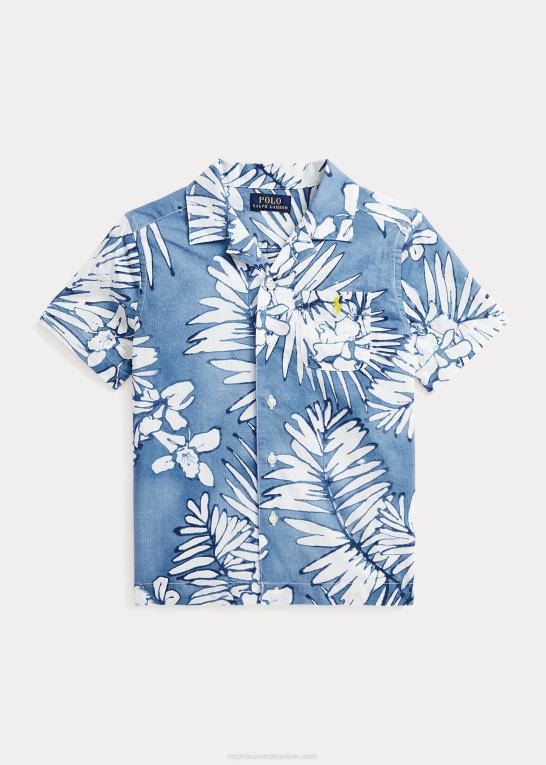 palmer batik børn Ralph Lauren lejrskjorte i bomuld og hør med palmeblade Z426B6109