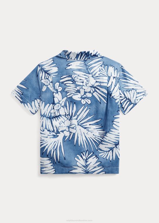 palmer batik børn Ralph Lauren lejrskjorte i bomuld og hør med palmeblade Z426B6109