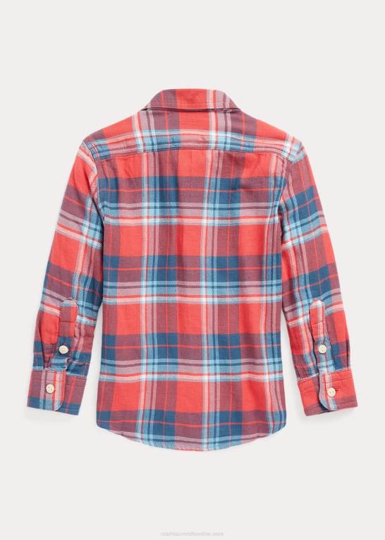rød/blå multi børn Ralph Lauren plaid ydeevne arbejdsskjorte i bomuldstwill Z426B9903
