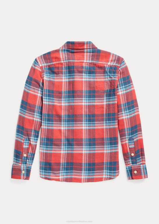 rød/blå multi børn Ralph Lauren plaid ydeevne arbejdsskjorte i bomuldstwill Z426B9931