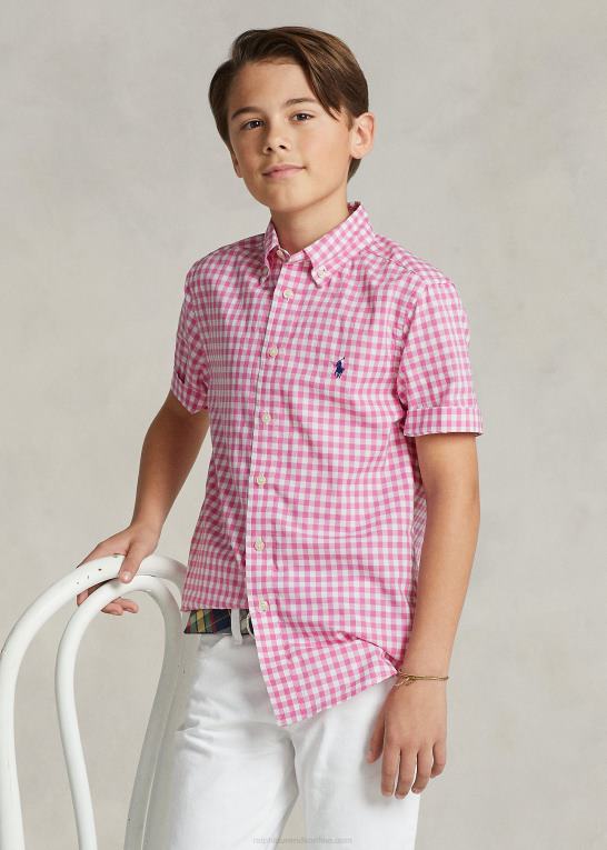 resort rose/hvid børn Ralph Lauren kortærmet skjorte i poplin i ginghambomuld Z426B6552