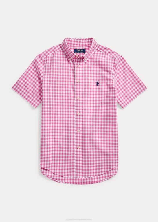 resort rose/hvid børn Ralph Lauren kortærmet skjorte i poplin i ginghambomuld Z426B6552