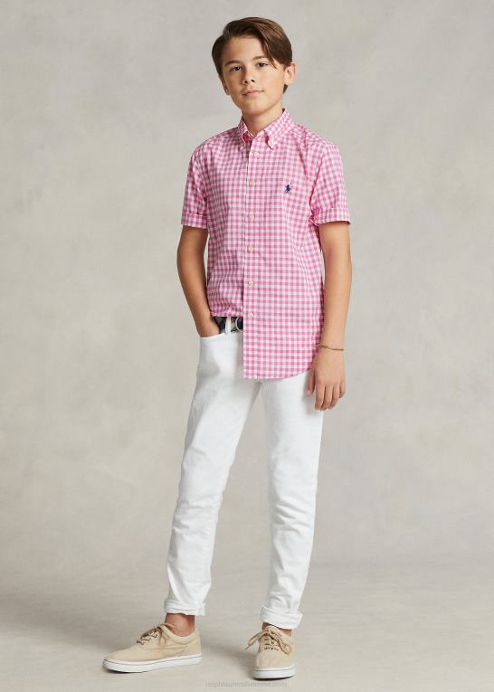 resort rose/hvid børn Ralph Lauren kortærmet skjorte i poplin i ginghambomuld Z426B6552