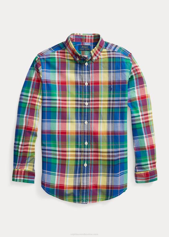 royal/marine multi børn Ralph Lauren plaid bomuld poplin skjorte Z426B6554
