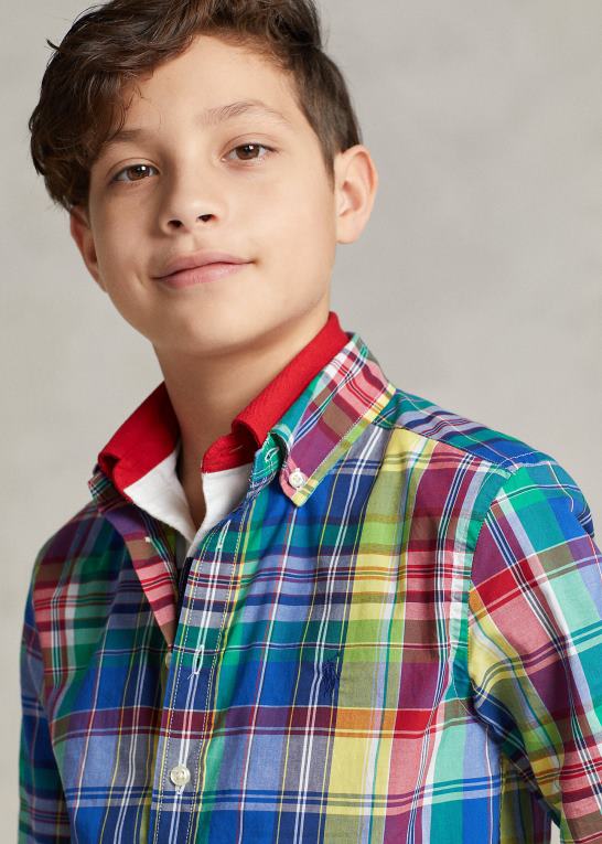 royal/marine multi børn Ralph Lauren plaid bomuld poplin skjorte Z426B6554