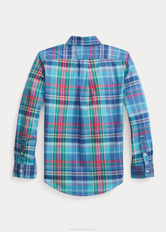 turkis/mørk pink børn Ralph Lauren plaid bomuld poplin skjorte Z426B6608