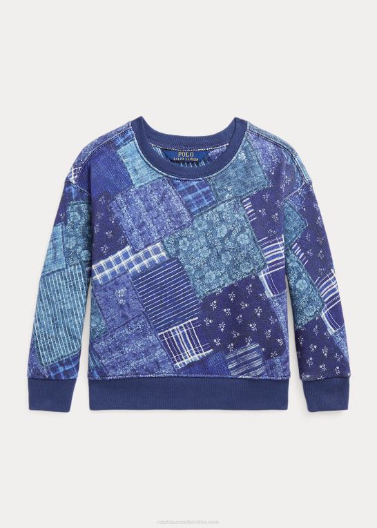 indigo patchwork børn Ralph Lauren fransk frotté sweatshirt med patchworktryk Z426B7466