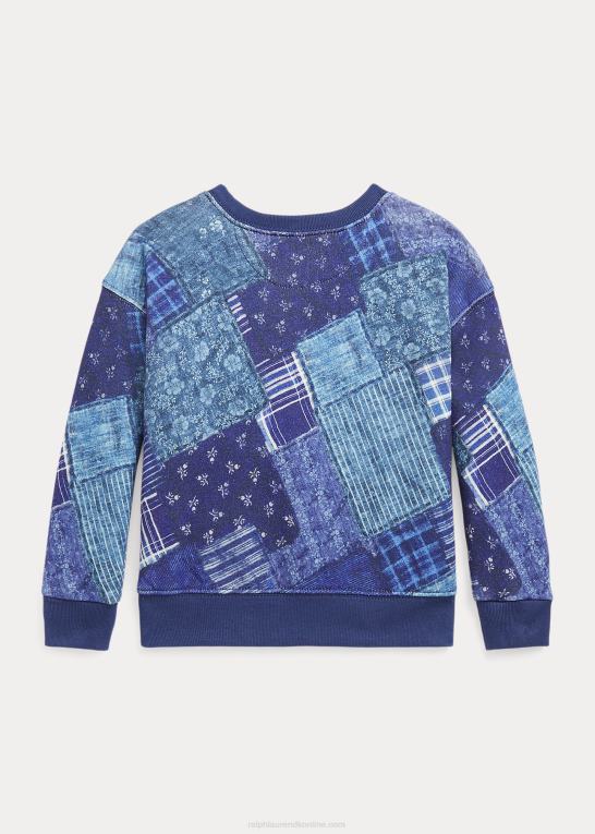 indigo patchwork børn Ralph Lauren fransk frotté sweatshirt med patchworktryk Z426B7466
