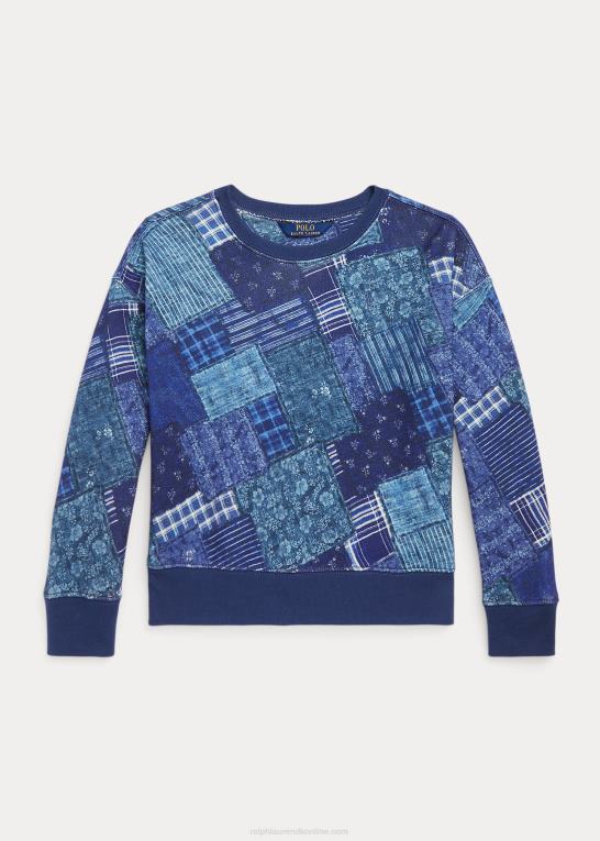 indigo patchwork børn Ralph Lauren fransk frotté sweatshirt med patchworktryk Z426B7613