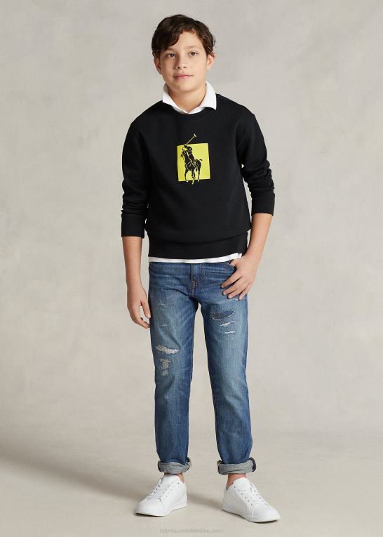 sort børn Ralph Lauren dobbeltstrikket sweatshirt med stort ponylogo Z426B5973