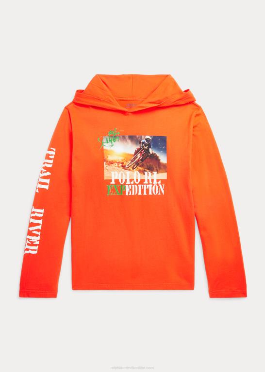 aktiv orange børn Ralph Lauren grafisk hættetrøje i bomuld Z426B6673