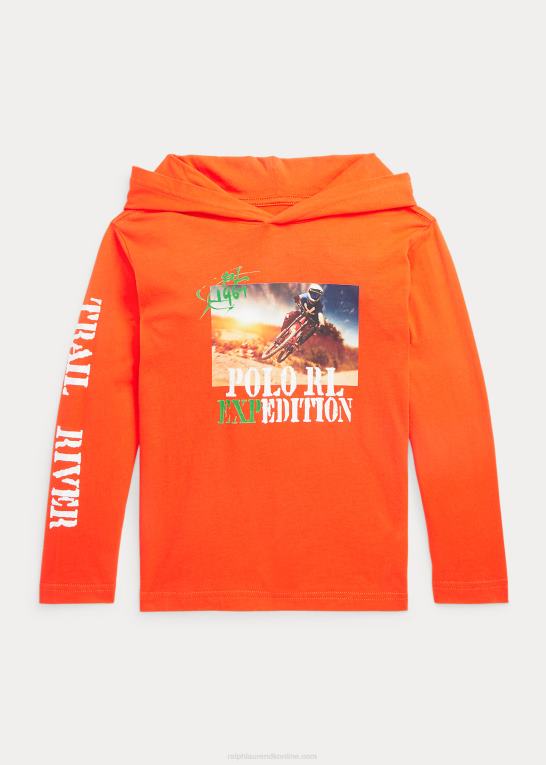 aktiv orange børn Ralph Lauren grafisk hættetrøje i bomuld Z426B9900