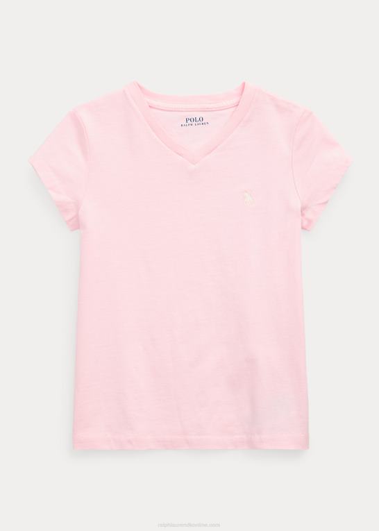 antydning af pink børn Ralph Lauren T-shirt med v-hals i bomuldsjersey Z426B6914