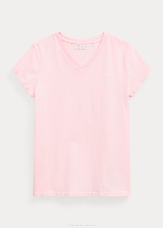 antydning af pink børn Ralph Lauren T-shirt med v-hals i bomuldsjersey Z426B7214