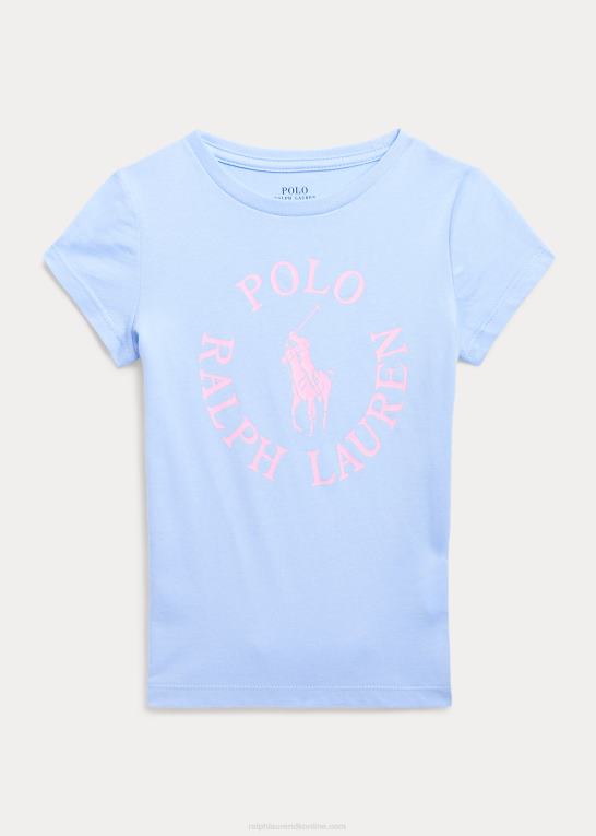 baby Blå børn Ralph Lauren T-shirt i bomuldsjersey med stor pony-logo Z426B6800