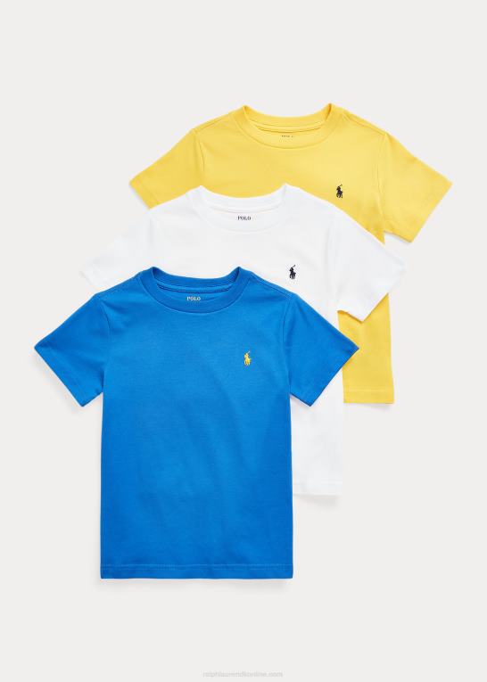 blå/hvid/gul børn Ralph Lauren T-shirt med rund hals i bomuldsjersey 3-pak Z426B6493