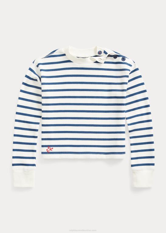 deckwash hvid multi børn Ralph Lauren stribet vaffelstrikket boxy-t-shirt Z426B7581