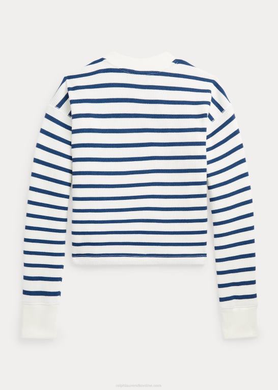 deckwash hvid multi børn Ralph Lauren stribet vaffelstrikket boxy-t-shirt Z426B7581