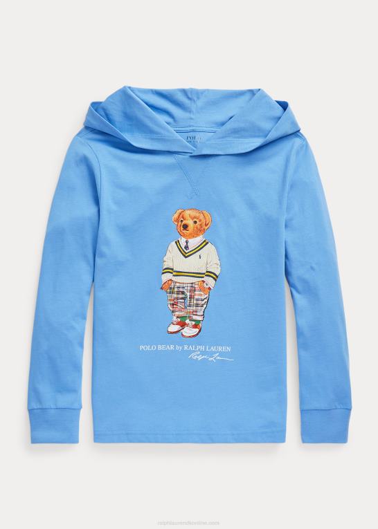 havneø blå børn Ralph Lauren hættetrøje i bomuldsjersey med polobjørn Z426B6596