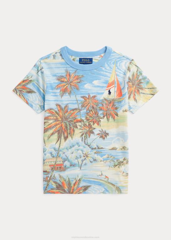 hawaiiansk strandbasar børn Ralph Lauren T-shirt i bomuldsjersey med tropisk tryk Z426B5746
