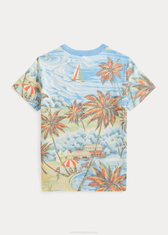 hawaiiansk strandbasar børn Ralph Lauren T-shirt i bomuldsjersey med tropisk tryk Z426B5746