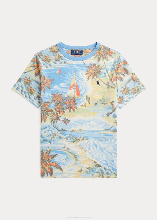 hawaiiansk strandbasar børn Ralph Lauren T-shirt i bomuldsjersey med tropisk tryk Z426B6096