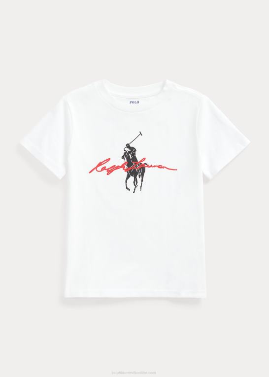 hvid børn Ralph Lauren T-shirt i bomuldsjersey med stor pony-logo Z426B6494