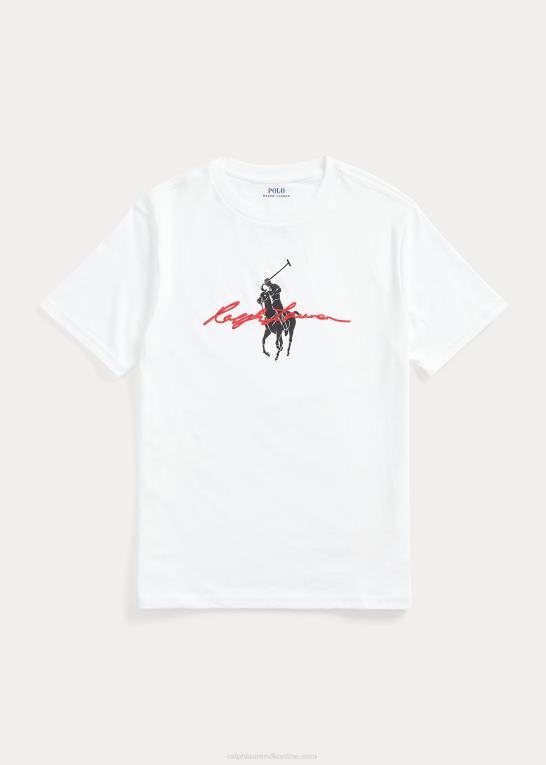 hvid børn Ralph Lauren T-shirt i bomuldsjersey med stor pony-logo Z426B6631
