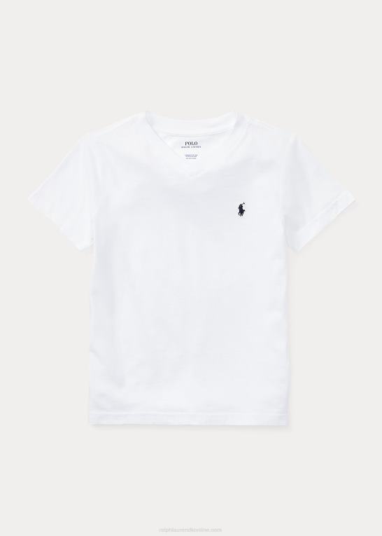 hvid børn Ralph Lauren T-shirt med v-hals i bomuldsjersey Z426B5900