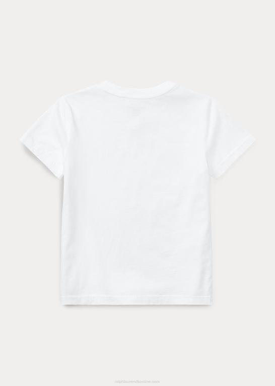 hvid børn Ralph Lauren T-shirt med v-hals i bomuldsjersey Z426B5900