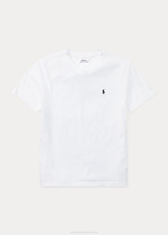 hvid børn Ralph Lauren T-shirt med v-hals i bomuldsjersey Z426B6283