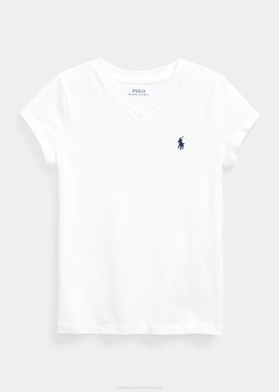 hvid børn Ralph Lauren T-shirt med v-hals i bomuldsjersey Z426B6915