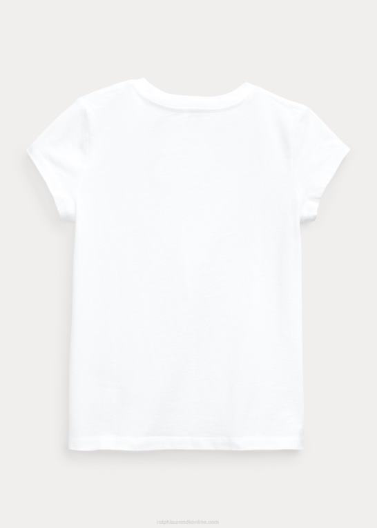 hvid børn Ralph Lauren T-shirt med v-hals i bomuldsjersey Z426B6915